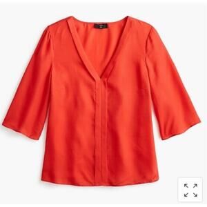 J. Crew 365 Red Silk V-Neck Top Size Small
